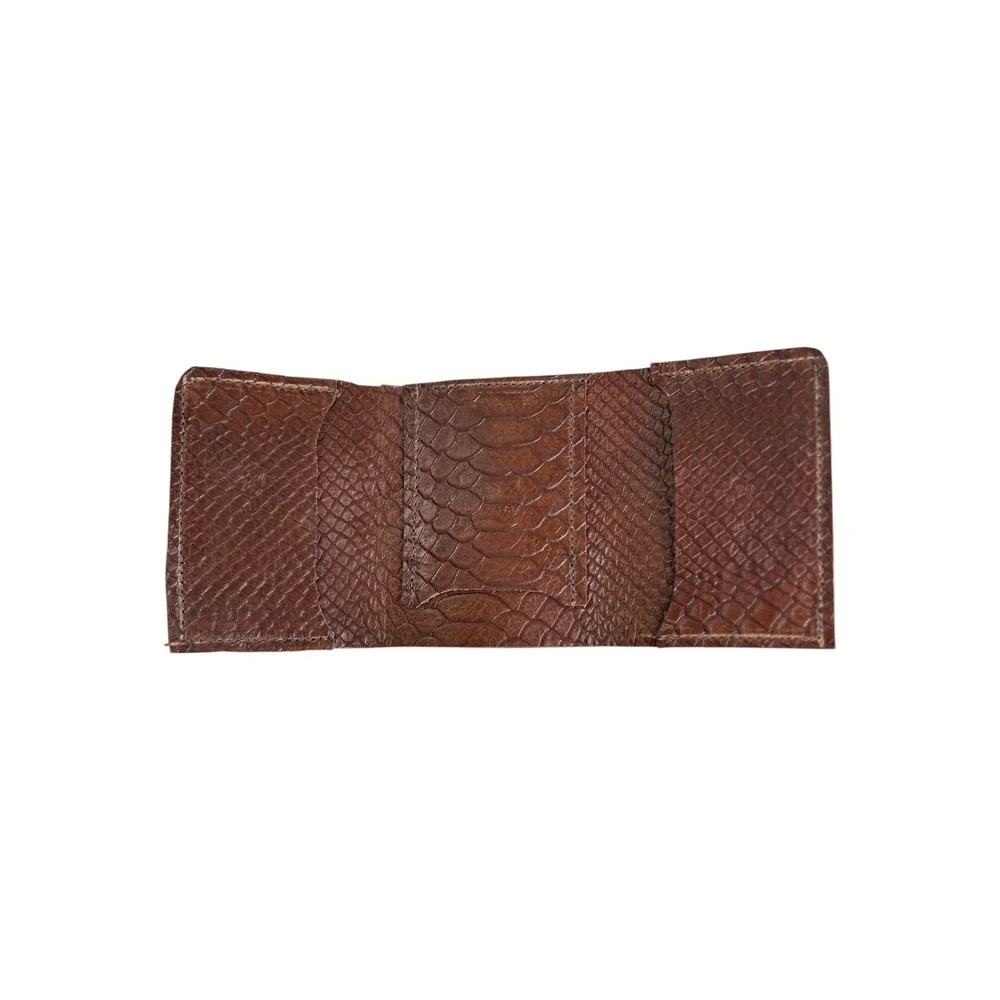 Handmade USA Western Bronco Leather Trifold Wallet Brown Salmon Skin
